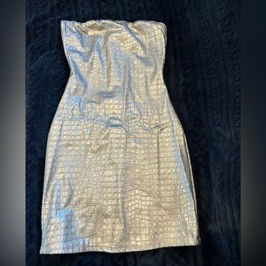 Naked wardrobe silver embossed croc tube dress